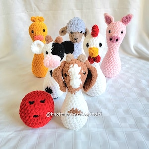 Barnyard Bowling Buddies Pattern, Crochet, PDF, farm animals, ENGLISH, FRENCH