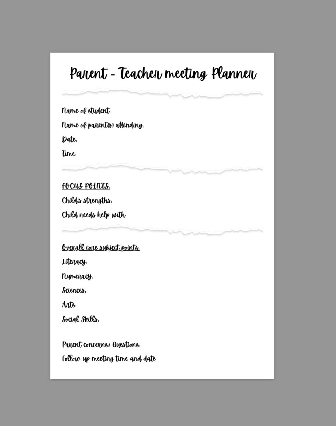 Parent Teacher Meeting Planner Etsy