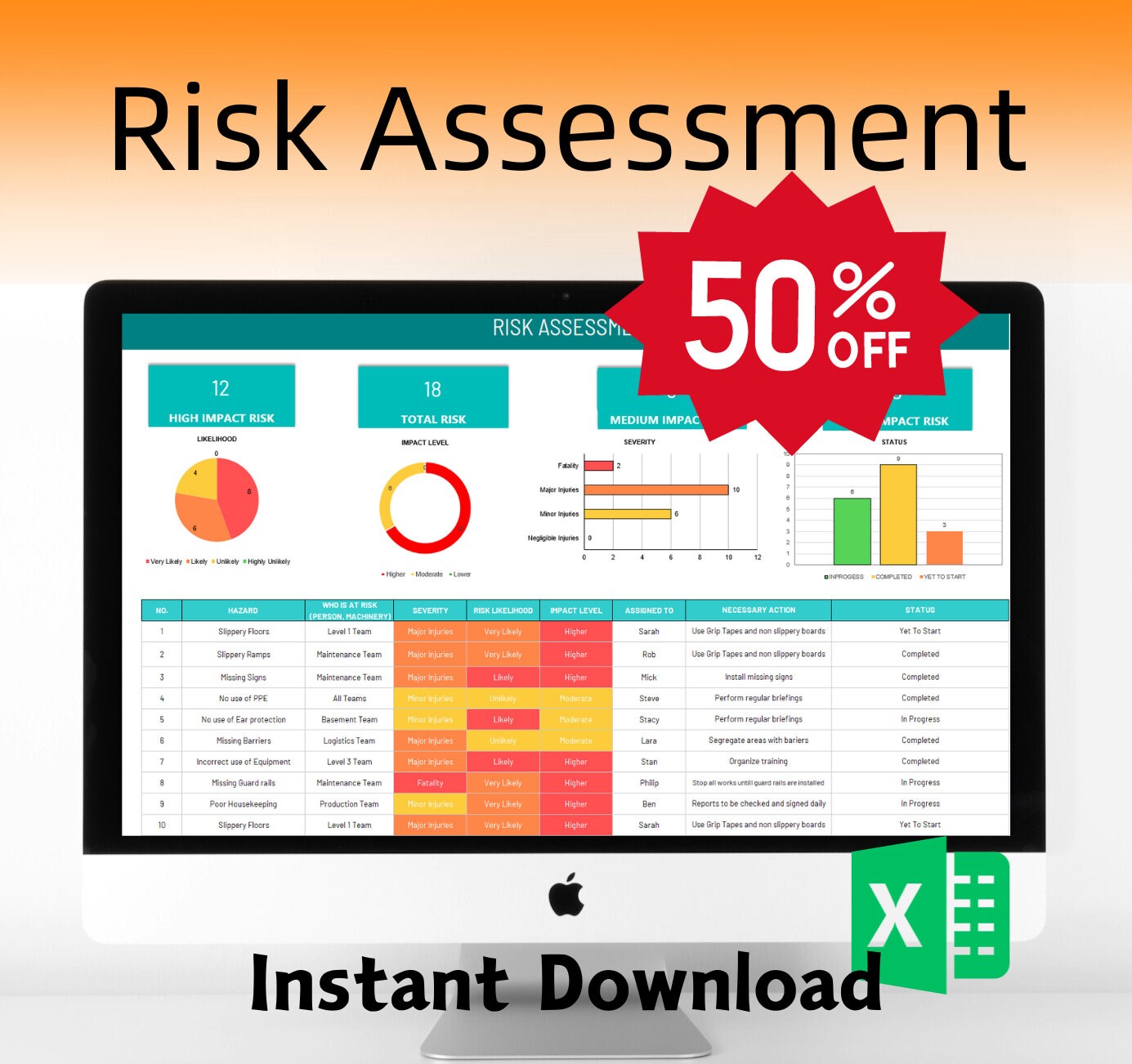 Risk Assessment Manage Risk Efficiently Spreadsheet for Small Business ...