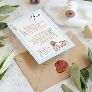 Szablon menu weselnego, stylowe menu z atrakcyjnymi czcionkami weselnymi, prosty projekt i możliwość edycji, do wyboru kremowy, zielony lub niebieski