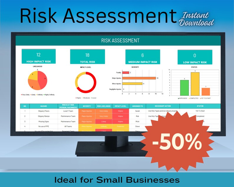 Risk Assessment Manage Risk Efficiently Spreadsheet for Small Business ...