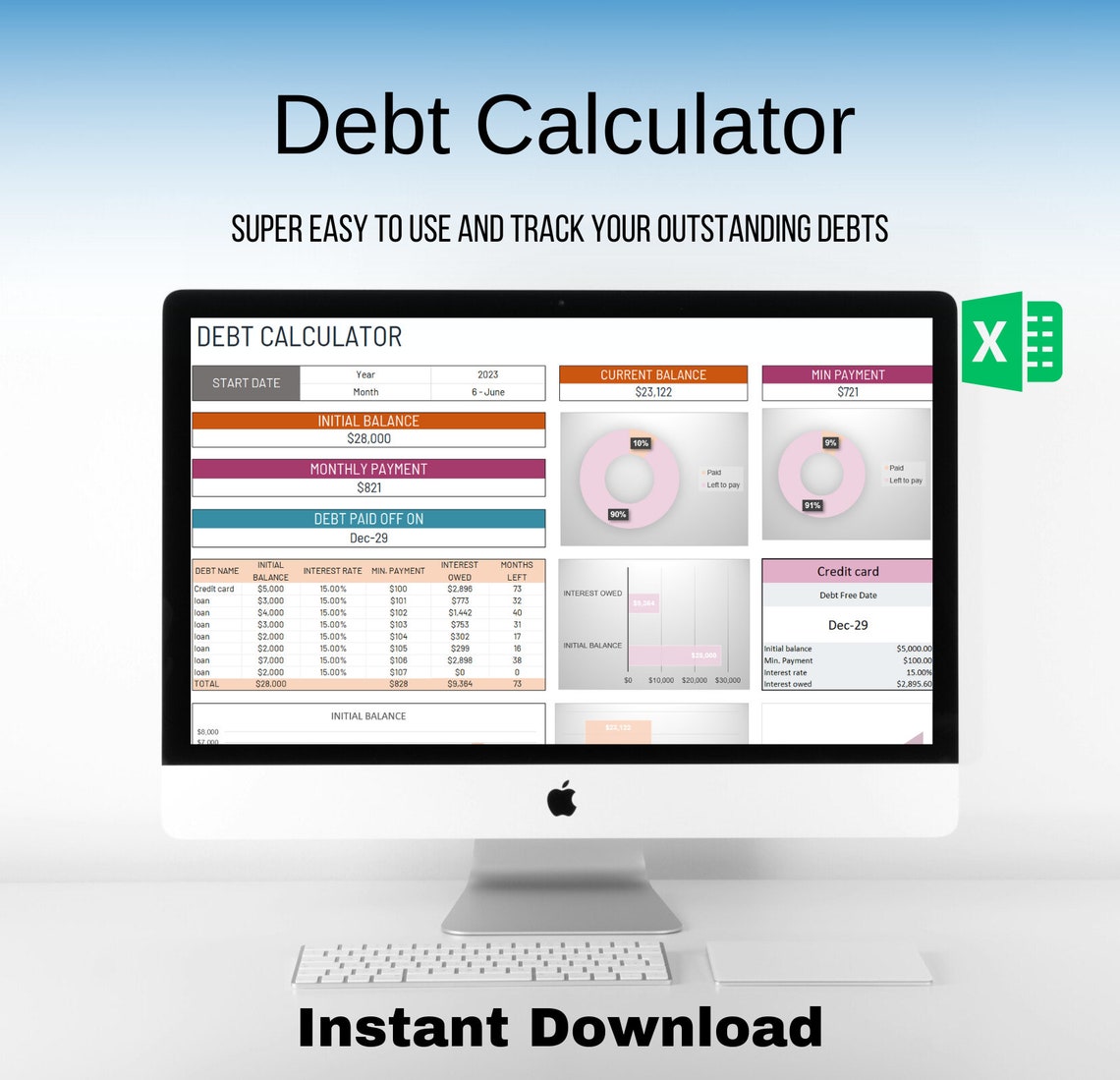 Debt Calculator and Tracker in Excel Format User Friendly Automated ...