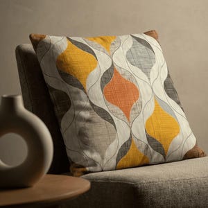 Mid-Century Geometric Pillow Covers with Mustard, Orange and Brown Retro Patterns for Vintage Inspired Living Room or Modern Cottage Decor
