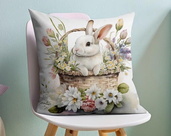 Easter Bunny Cushion Covers, Easter Basket Pillow, Cute Easter Throw Pillows, Spring Decor, Easter Rabbit Cushion, Holiday Decorative Pillow