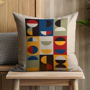 Geometric Modern Cushion, Bold Abstract Throw Pillow, Colorful Geometric Design, Retro Accent Pillow, Multicolor Decorative Cushion