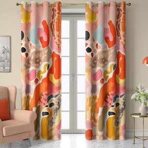 Colorful Abstract Pattern Curtains, Multicolor Eclectic Style Drapes for Modern Living Room – Custom Window Panel, Soft Fabric Option