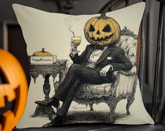 Vintage Halloween Pillow Covers with Gothic Pumpkins and Ghosts, Spooky Fall Throw Pillows for Rustic Decor – Soft Velvet, Custom Size