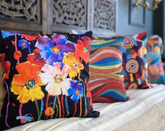 Colorful Floral Pillow Cover and Abstract Throw, Summer Cushions, Boho Art Pillow Cover, Colorful Floral & Abstract Cushion,Bold Decorative