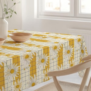 Sunflower & Yellow Floral Tablecloth Collection – Cottagecore Country Style Table Covers with Summer Botanical Prints, Custom Size Options