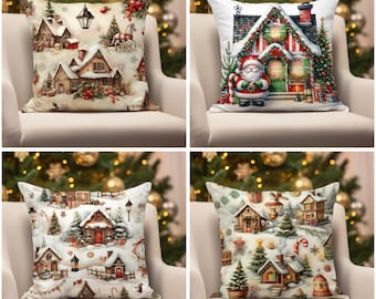 Winter Home Decor Pillow, Xmas Snowly Cushion Covers, Santa Claus Pillow Cover, Xmas Holly Pillow Cover, Christmas Home Decor Cushion Cases