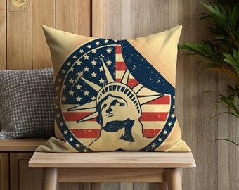 4th of July Vintage American Flag Pillow, Red White and Blue Throw Pillow for Patriotic Home Decor, Perfect for Independence Day Celebration