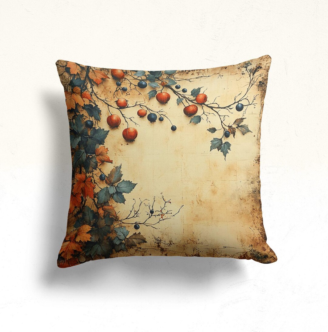 Rustic Fall Pillows Pumpkin Branch Pillow Cover, Rustic Autumn Cushion With Fall Leaves ...
