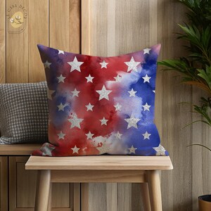 Patriotic Throw Pillow for Independence Day, Red White Blue American Flag Cushion, USA Decor for Summer, 4th of July USA Flag Pillow