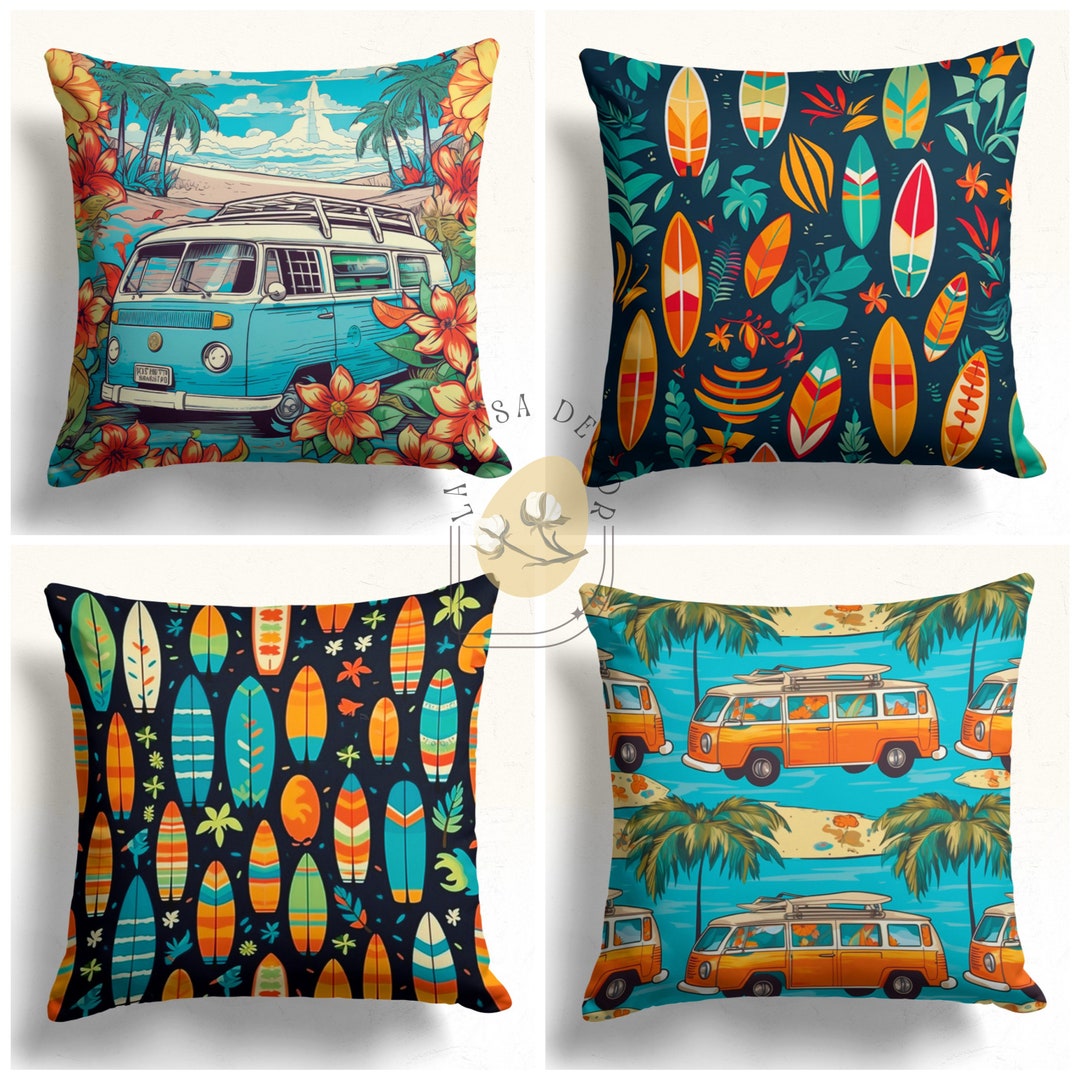 Caravan Pillow Case, Road Trip Pillow Shams, Campervan Print Pillow Top