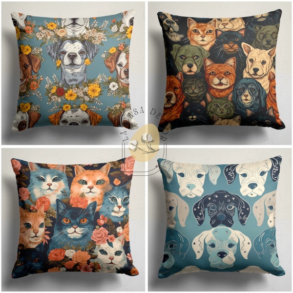 Dog and Cat Pattern Pillow Case, Pet Portrait Throw Pillow Sham, Cute Canine Cushion Case, Puppy Inspired Pillow Case, Animal Pillow Top,