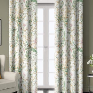Pastell botanischer Blumenvorhang - Boho-Stil grüne und rosa eklektische Vorhänge für Wohnzimmer oder Schlafzimmer, weicher Stoff, benutzerdefinierte Tafel oder Volant