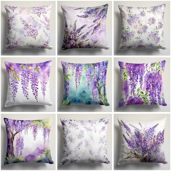 Lavender Design Pillow Covers, Floral Lilac Accent Cushion Cover, Lavender Pillow Case, Purple Throw Pillow, Spring Flower Cushion Cover