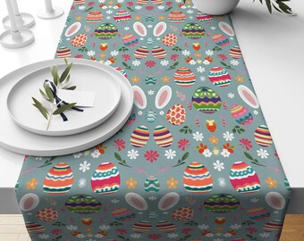 Easter Eggs Table Runner, Colorful Easter Decor, Fun Holiday Table Accent, Perfect for Spring Tables, Vibrant Easter Egg and Floral Design
