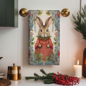 Rabbit and Mouse Tea Towels – Adorable Holiday Kitchen Decor, Festive Animal Print Towels, Seasonal Gift Ideas, Cozy Farmhouse Style