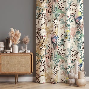 Watercolor Floral Drapes with Pastel Botanical Print, Modern Window Treatment for Living Room Decor, Tapestry Panels, Boho Style Decor