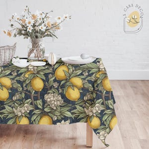 Lemon Tablecloth with Yellow Floral Design – Citrus and Botanical Home Decor, Elegant Lemon Print Table Linen for Dining & Kitchen Tables