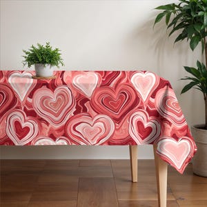 Red Heart Design Tablecloths, Swirly Hearts, Love Hearts and Love Script for Valentine's Day Table Decor and Romantic Occasions, Gift Ideas