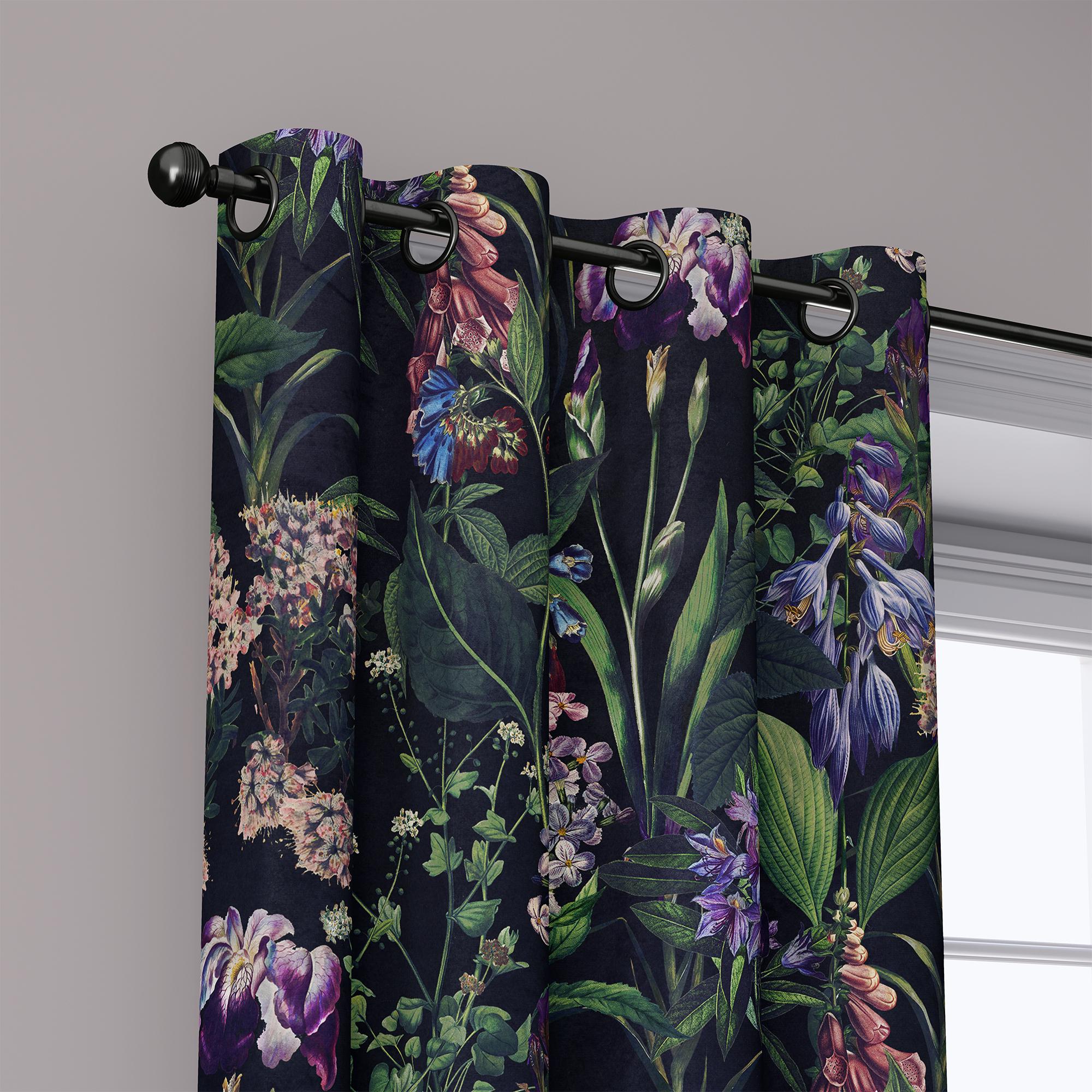 Black Floral Curtains With Victorian Botanical Pattern – Elegant Dark