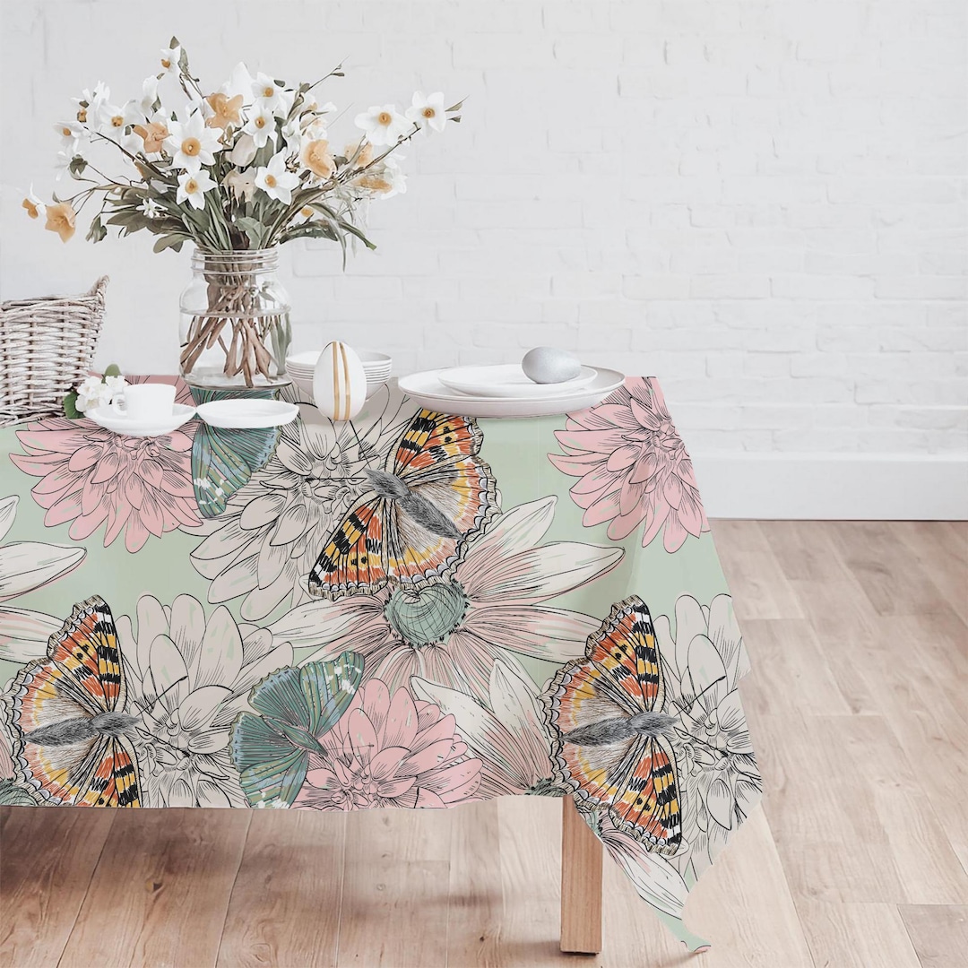 Butterfly and Floral Spring Tablecloths - Colorful Butterflies, Floral ...