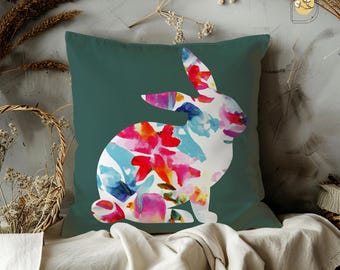 Easter Bunny Pillow Covers with Floral Patterns, Spring Rabbit Cushions, Easter Home Decor, Flower Design Throw Pillows, Cute Bunny Pillow