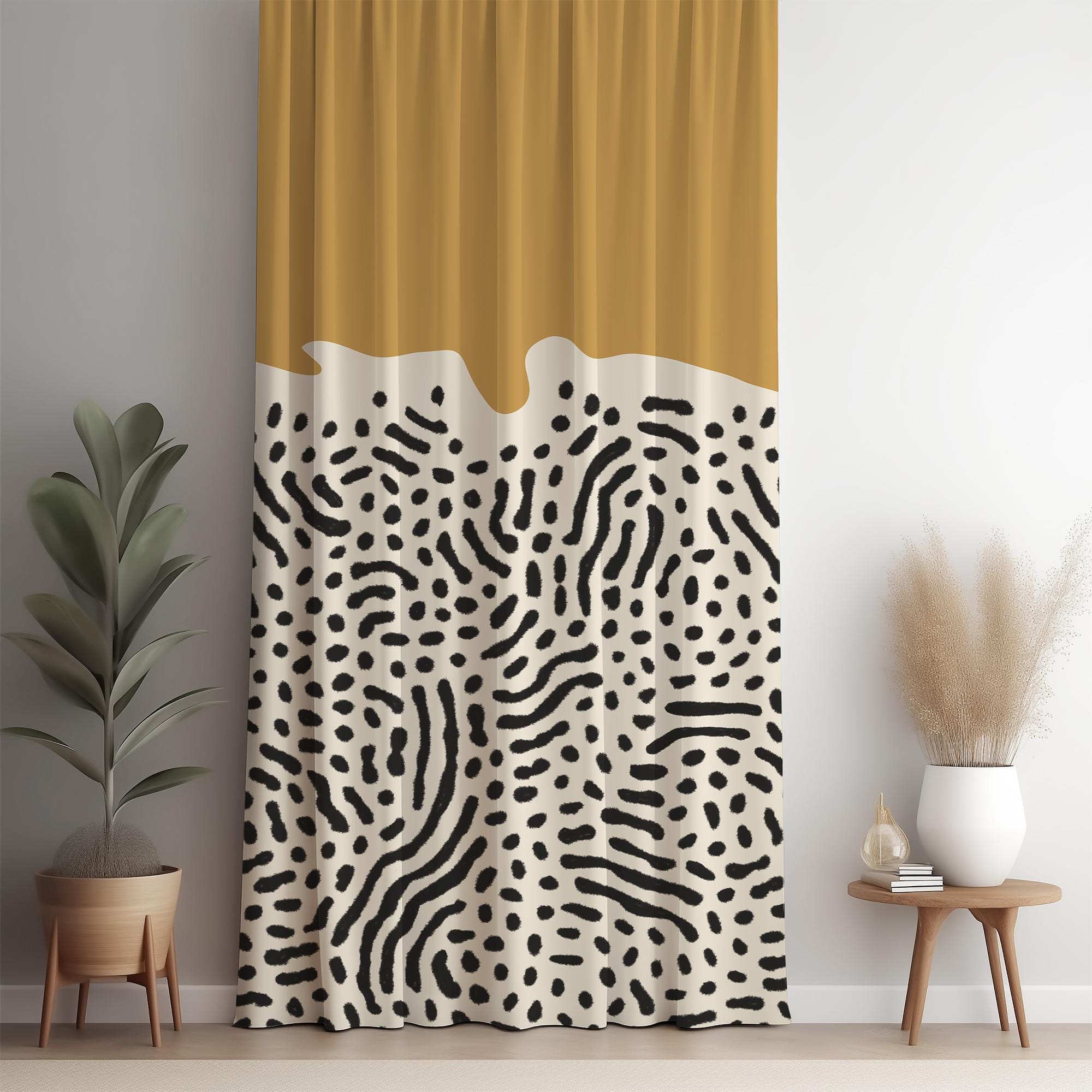 Abstract Yellow Brush Pattern Curtains, Modern Artistic Window Drapes ...