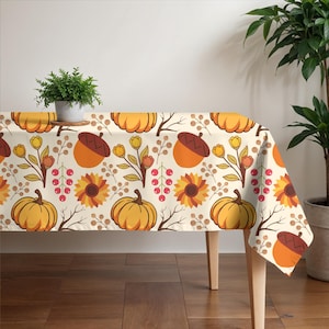Decorative Pumpkin and Floral Patterned Tablecloth and Table Runner, Autumn Leaf Patterned Decor, Thanksgiving Tablecloth Festive Home Decor