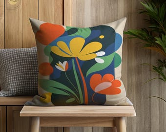 Colorful Floral Pillow Cover, Modern Flower Cushion, Vibrant Decorative Throw Pillow, Nature-Inspired Sofa Cushion, Artistic Floral Design