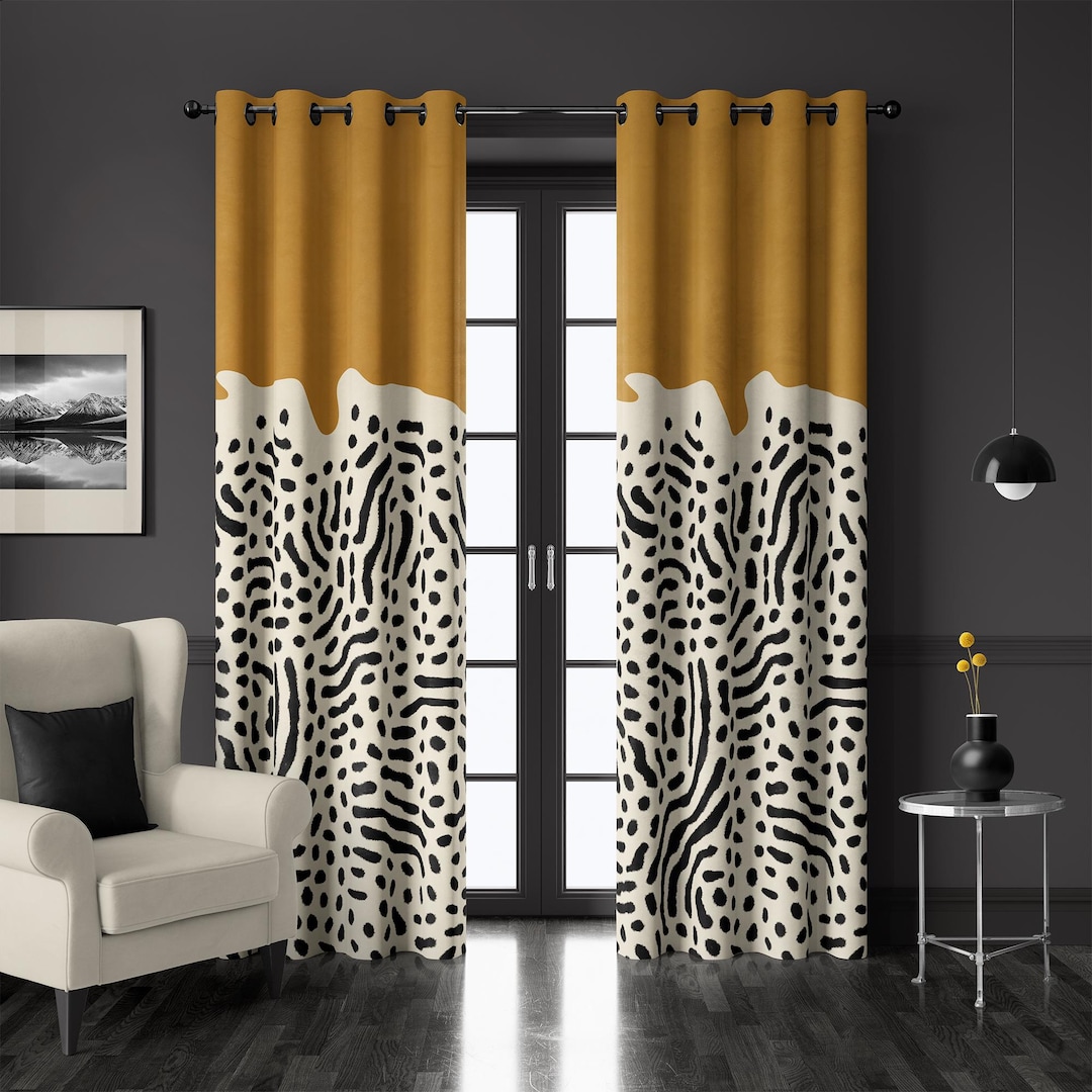 Abstract Yellow Brush Pattern Curtains, Modern Artistic Window Drapes ...