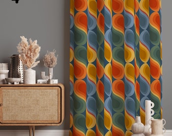 Retro Geometric Print Curtains, Bold Abstract Art Panel, Midcentury Modern Decor, Colorful Statement Curtains for Living Room, Boho Decor