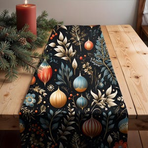 Christmas Table Runner | Elegant Holiday Decor | Red and Gold Christmas Ornaments | Festive Table Decoration for Holiday Meals