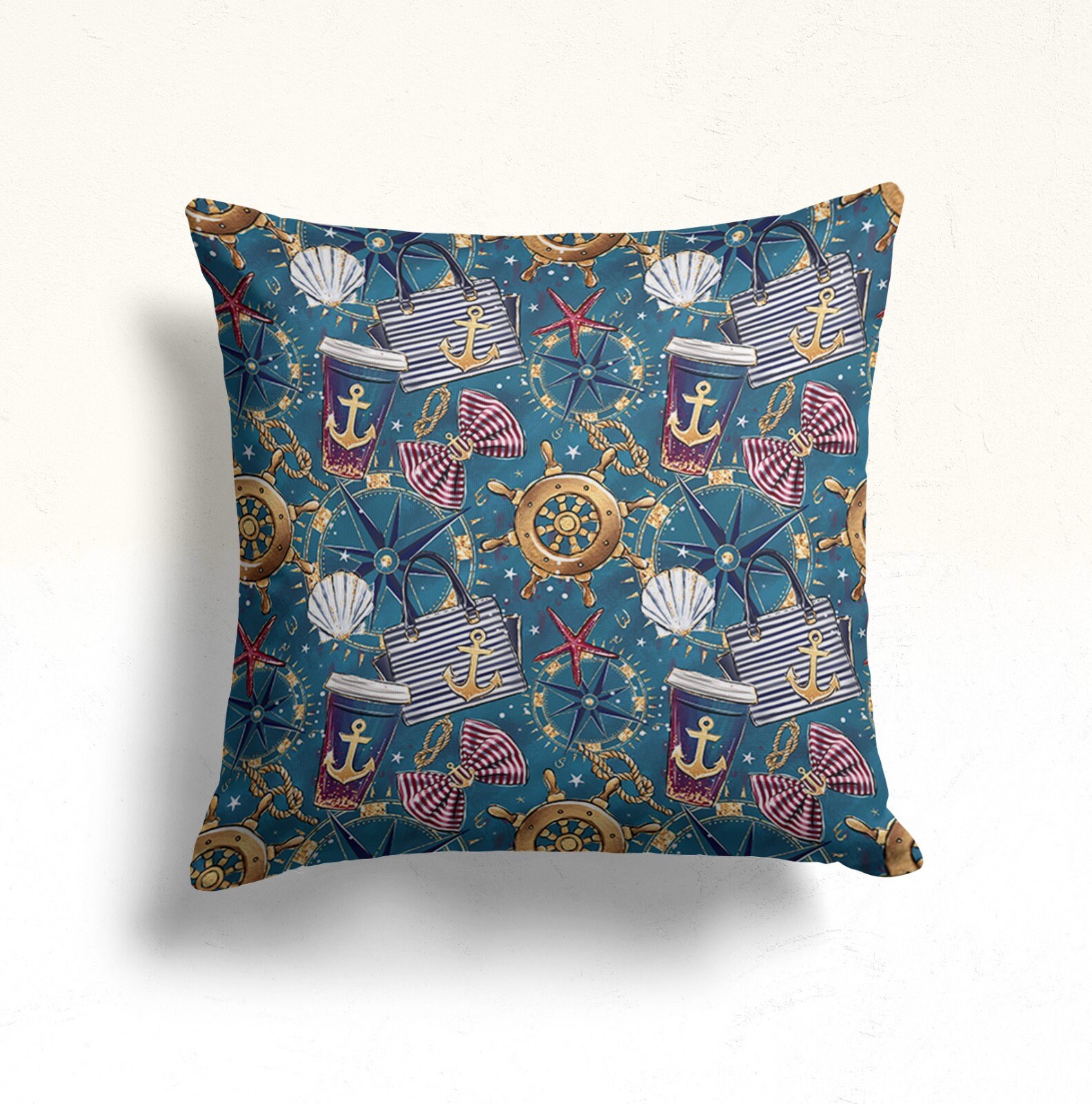 Sea Themed Pillow Covers, Nautical Lumbar Cushion Case, Anchor Pillow