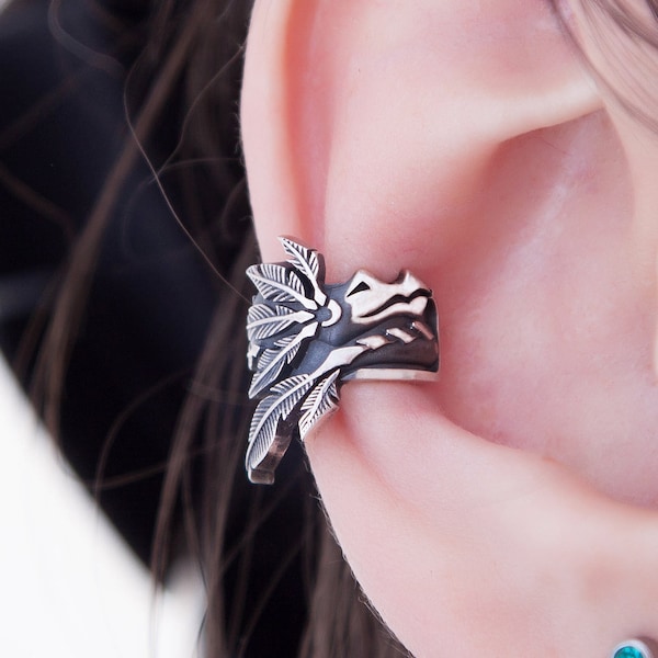 Quetzalcoatl Dragon Ear Cuff, Small 925 Sterling Silver Earring, No Piercing