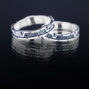 Stargate Ring aus 925er Silber, Gesamte Länge Muster Stargate Glyphen und Chevrons