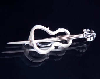 Silver cello fibula - Sterling silver Cello brooch