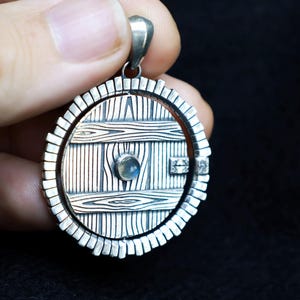 Door to adventure pendant Sterling silver with labradorite or moonstone,  Both sides fantasy spinning pendant, jewelry for book lovers
