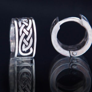 Sterling Silver Celtic Hoop Earrings with Classic Ornament - Unisex Jewelry - Men's and Women's Earrings
