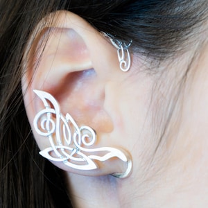 Celtic Mists large ear cuff of sterling silver for right or left ear Big  ear wrap  silver 925 Unique Statement Jewelry Pierceless earring