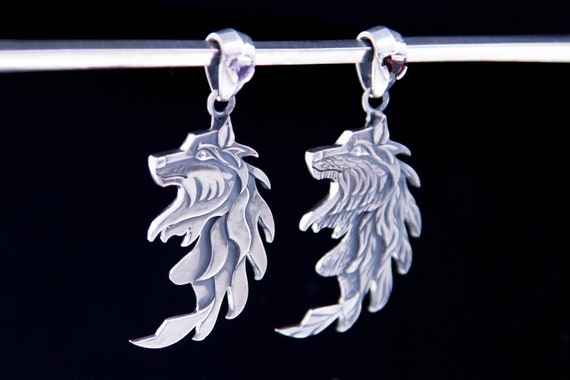 【即日発送】 Sterling Silver Wolf Pair Pendant, Stackable Matching Silver シルバー