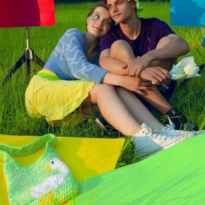 Cute crochet bag with duck, Daisy crochet tote bag, small women's bag, green handmade bag image 2