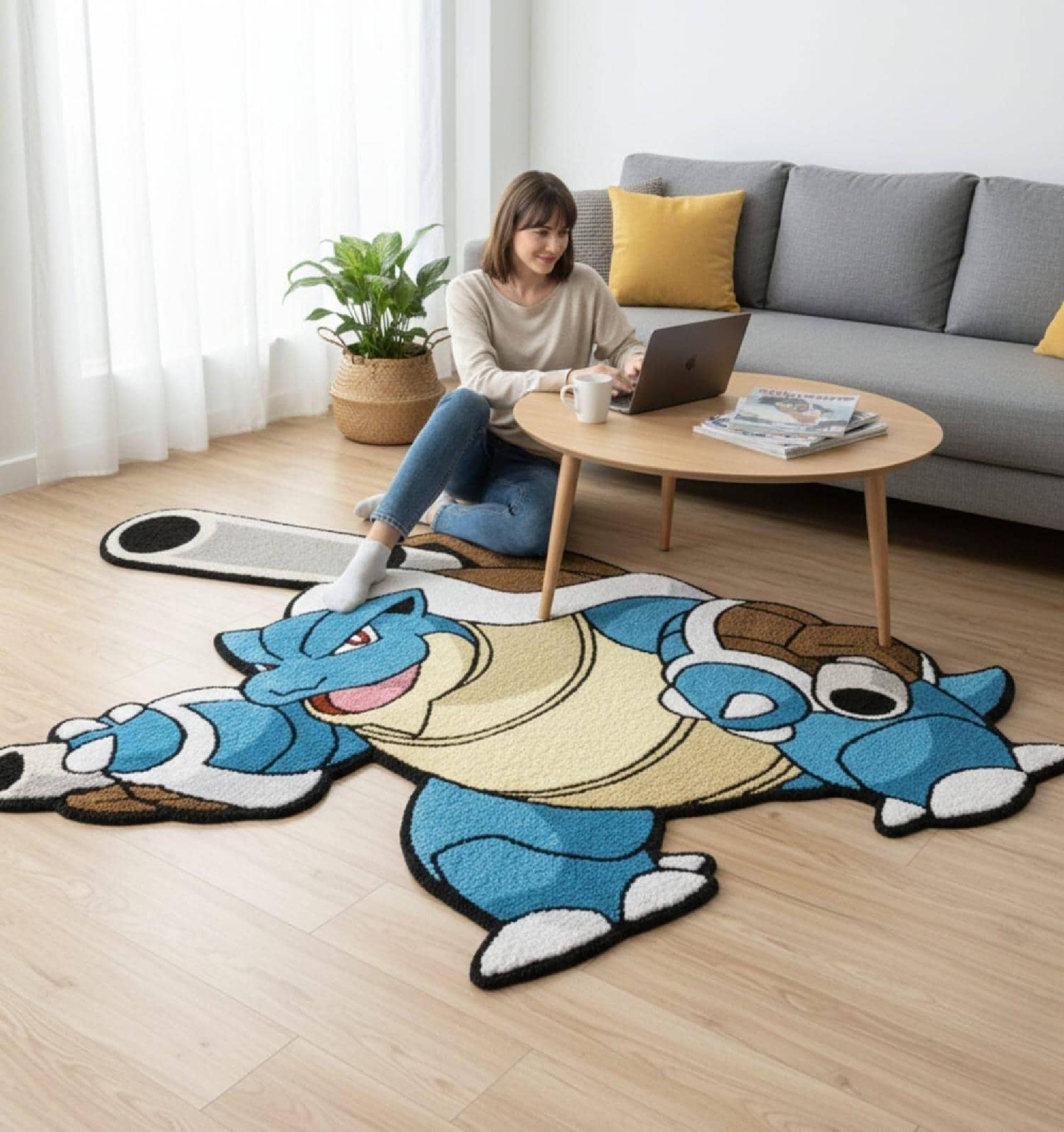 Hand Tufted Wool Rug Cartoon Turtle, Irregular Shape Rug, Custom Carpet ...