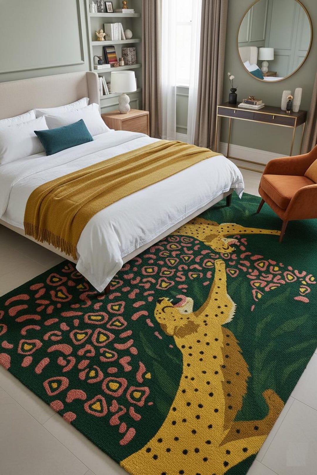 Buy Hand Tufted Green Bold Leopard Rug— Handmade Tufted Animal Area ...