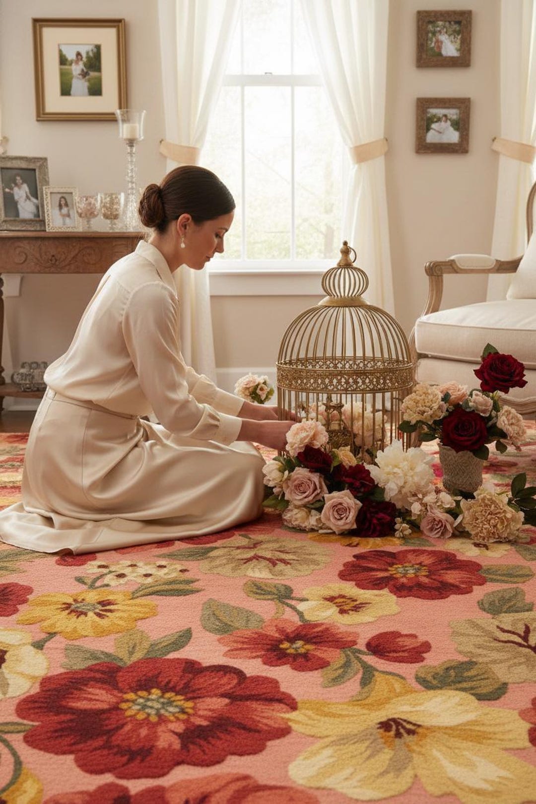 Floral Hand-tufted Wool Rug With Loop & Cut Pile, Same-tone High-low ...