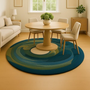 Circle Rug Hand Tufted Woollen Carpet Modern Design Collection for Green Color 4x4, 5x5, 6x6, 7x7, 8x8, 9x9,Ft Living Room Contemporary Rugs