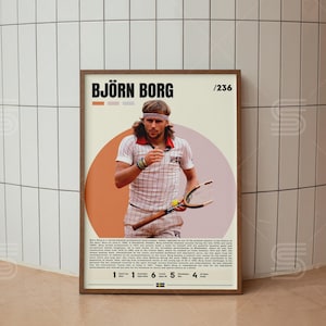 Póster de Björn Borg, póster de tenista, regalos de tenis, póster deportivo, arte mural de tenis, pósteres deportivos para dormitorio