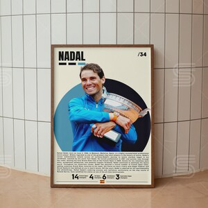 Pôster de Rafael Nadal, pôster de jogador de tênis, presentes de tênis, pôster de esportes, arte de parede de tênis, pôsteres de quarto esportivo